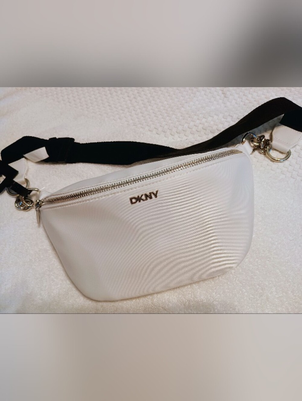 DKNY Optic White Crossbody Pouch with Silver Logo